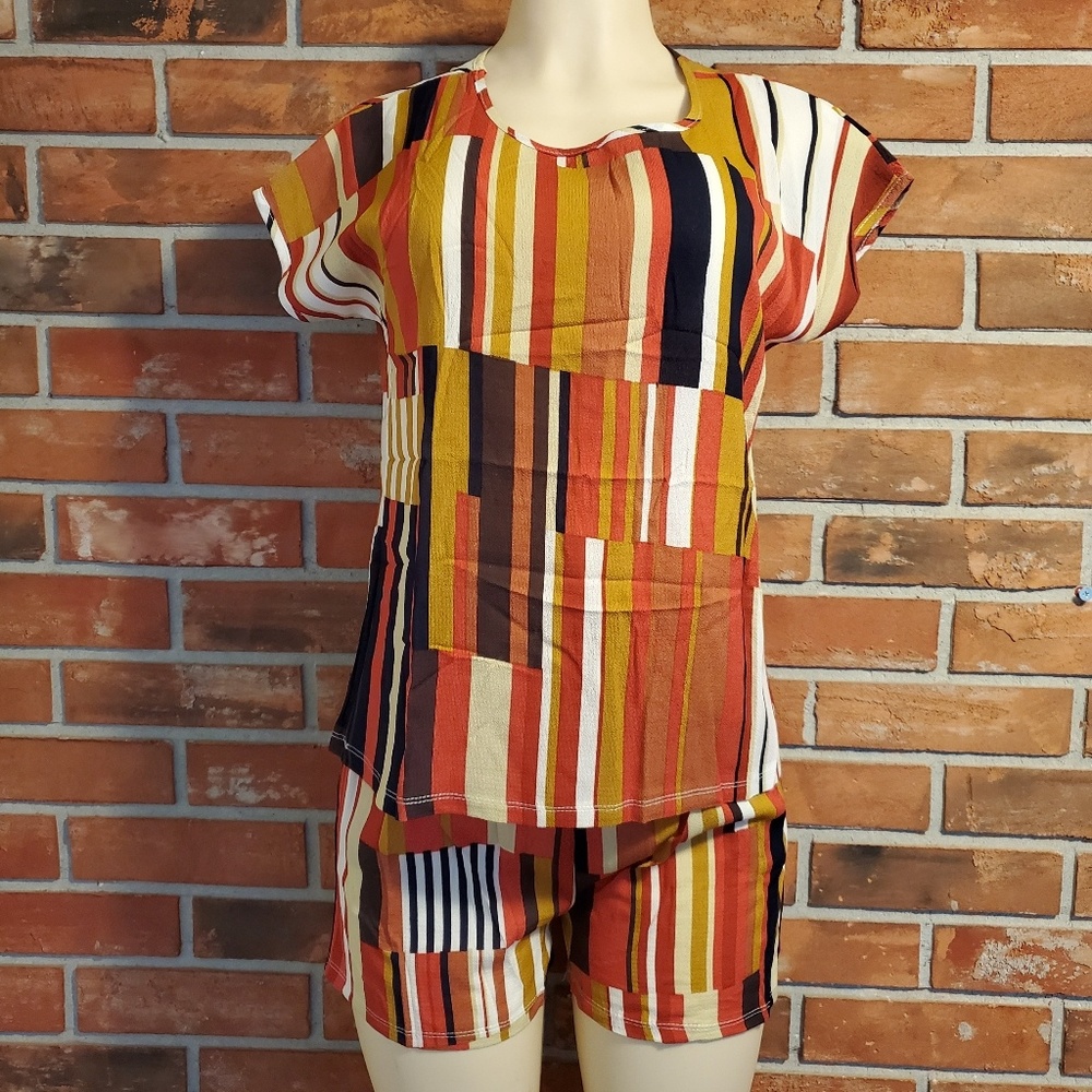2 piece multi color striped set